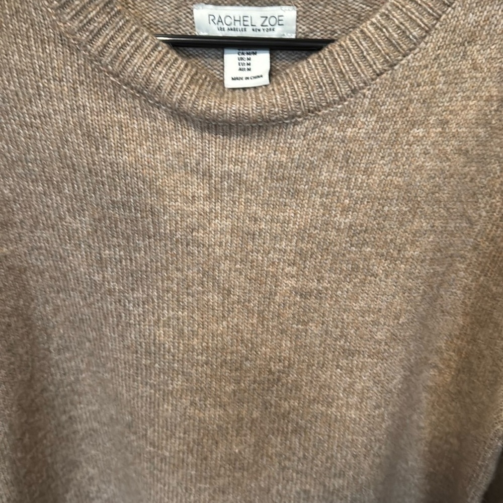 Rachel Zoe Tan Crewneck Sweater with Ribbed Neckline
